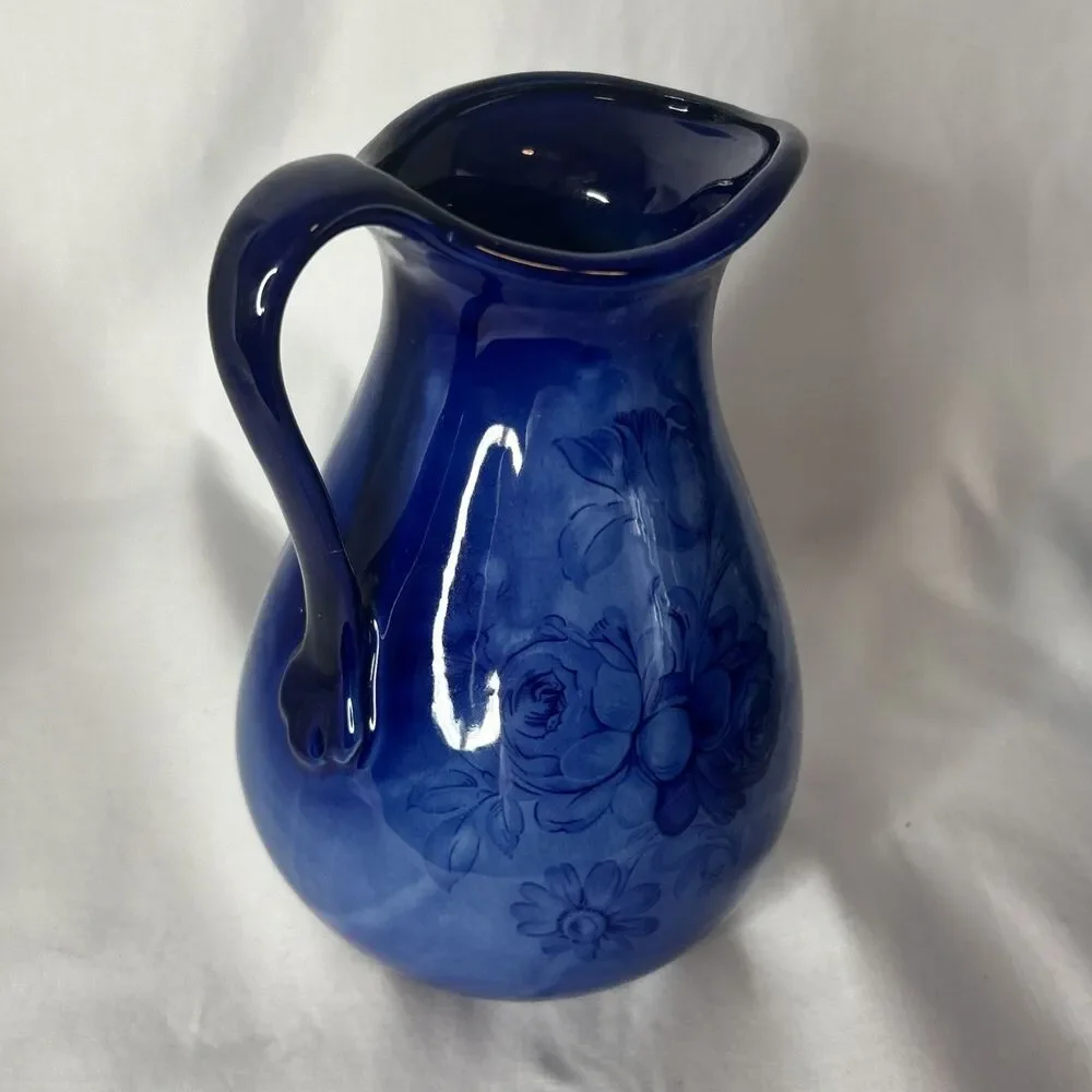 Vintage Staffordshire of England Flow blue Floral Pitcher and Bowl Set